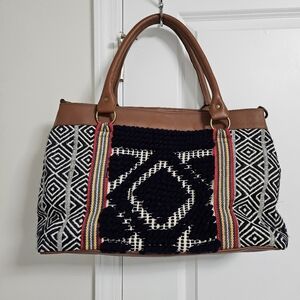 Boho Monday Collection Multi-Color Knit Cotton Leather Medium Tote Shoulder Bag
